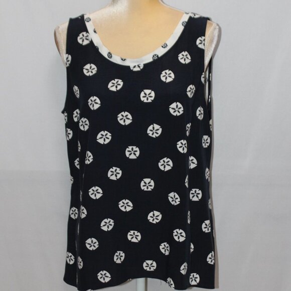Kaari Blue Tops - Kaari Blue Sand Dollar Print Navy and White Sleeveless Top